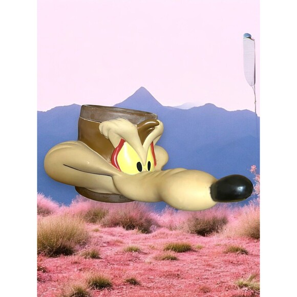 Vintage Looney Tunes Wile E Coyote 3D Plastic Coffee Cup Mug 1992 Road Runner - Picture 9 of 9